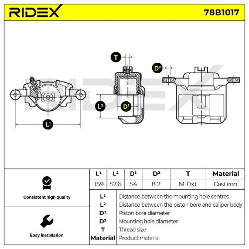 RIDEX 78B1017 Bremssattel Bremszange Vorne links für SUZUKI LIANA Schrägheck Bild RIDEX 78B1017 Bremssattel Bremszange Vorne links für SUZUKI LIANA Schrägheck