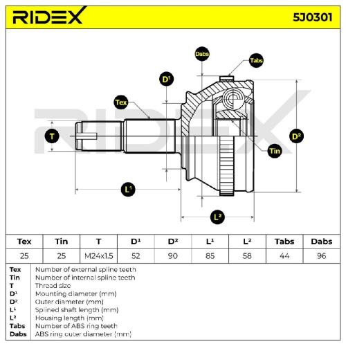 RIDEX 5J0301 Gelenksatz Antriebswelle Achswelle Vorne links rechts 46307034 Bild RIDEX 5J0301 Gelenksatz Antriebswelle Achswelle Vorne links rechts 46307034
