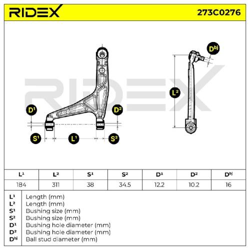 RIDEX 273C0276 Lenker Radaufhängung Querlenker Front links passend für PEUGEOT Bild RIDEX 273C0276 Lenker Radaufhängung Querlenker Front links passend für PEUGEOT