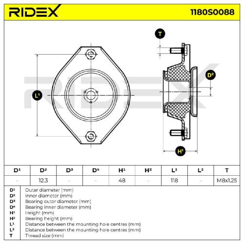 RIDEX 1180S0088 Federbeinstützlager ohne Kugellager Vorne für OPEL AGILA Bild RIDEX 1180S0088 Federbeinstützlager ohne Kugellager Vorne für OPEL AGILA