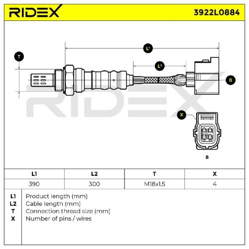 RIDEX 3922L0884 Lambdasonde Oxygen O2 Sensor Beheizt passend für MERCEDES-BENZ Bild RIDEX 3922L0884 Lambdasonde Oxygen O2 Sensor Beheizt passend für MERCEDES-BENZ