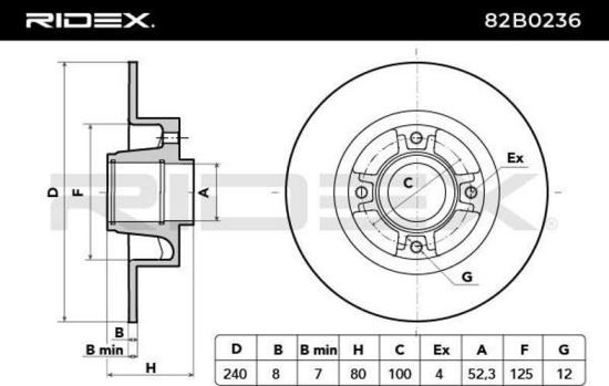RIDEX 82B0236 2x Bremsscheiben Hinten Ø240,1mm voll für RENAULT 7701207823 Bild RIDEX 82B0236 2x Bremsscheiben Hinten Ø240,1mm voll für RENAULT 7701207823