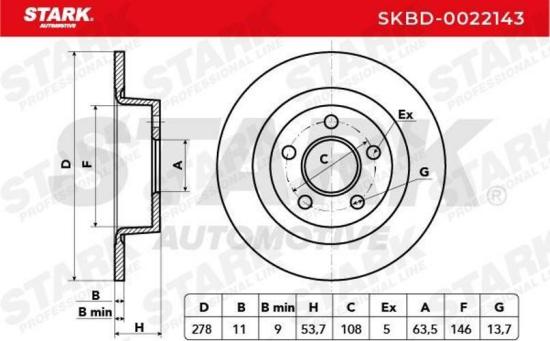STARK SKBD-0022143 1x Bremsscheibe Hinten Ø278mm voll für FORD 1930984 2268030 Bild STARK SKBD-0022143 1x Bremsscheibe Hinten Ø278mm voll für FORD 1930984 2268030