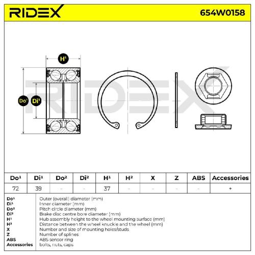 RIDEX 654W0158 Radlagersatz pro 1 Rad Vorne beidseitig Schrägkugellager für FORD Bild RIDEX 654W0158 Radlagersatz pro 1 Rad Vorne beidseitig Schrägkugellager für FORD