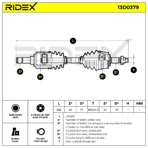RIDEX Antriebswelle Achswelle Vorderachse/Vorne rechts für FIAT 46308339 Bild RIDEX Antriebswelle Achswelle Vorderachse/Vorne rechts für FIAT 46308339