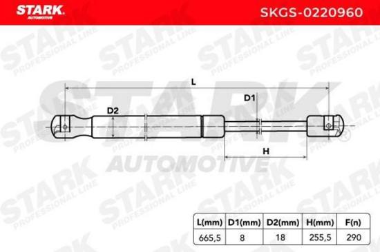 STARK SKGS-0220960 Heckklappendämpfer beidseitig Länge:665,5mm 290N Hub: 255,5mm Bild STARK SKGS-0220960 Heckklappendämpfer beidseitig Länge:665,5mm 290N Hub: 255,5mm