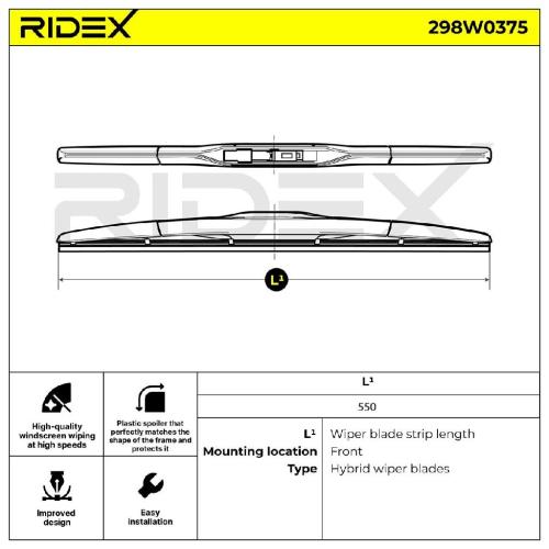 RIDEX Scheibenwischer Wischblatt Stück mit Spoiler Vorne Länge: 550mm für BMW X3 Bild RIDEX Scheibenwischer Wischblatt Stück mit Spoiler Vorne Länge: 550mm für BMW X3