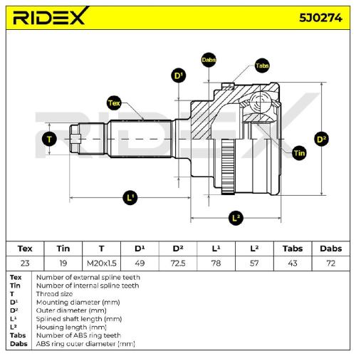 RIDEX 5J0274 Gelenksatz Antriebswelle Achswelle A1 Vorne radseitig für SUZUKI Bild RIDEX 5J0274 Gelenksatz Antriebswelle Achswelle A1 Vorne radseitig für SUZUKI