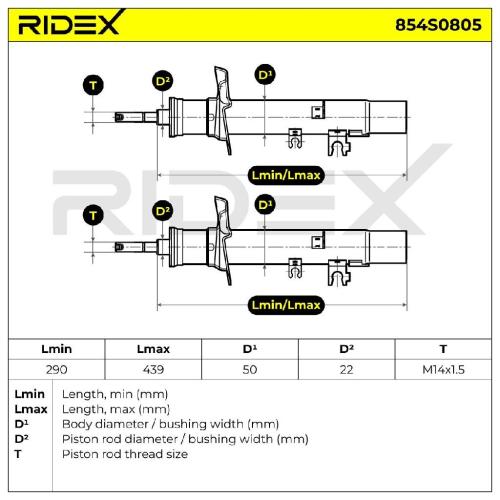 RIDEX 854S0805 2x Stoßdämpfer Federbein Gasdruck Vorne rechts links für CITROËN Bild RIDEX 854S0805 2x Stoßdämpfer Federbein Gasdruck Vorne rechts links für CITROËN
