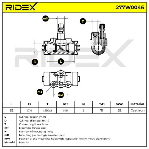 RIDEX 277W0046 1x Radbremszylinder Trommelbremse Radzylinder Hinten beidseitig Bild RIDEX 277W0046 1x Radbremszylinder Trommelbremse Radzylinder Hinten beidseitig