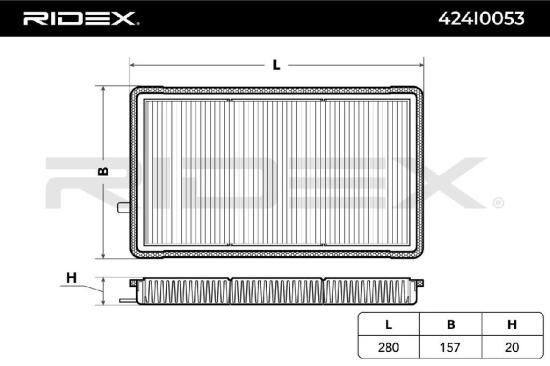 RIDEX 424I0053 Innenraumfilter Pollenfilter Höhe: 26 Breite: 169,5 Länge: 299 Bild RIDEX 424I0053 Innenraumfilter Pollenfilter Höhe: 26 Breite: 169,5 Länge: 299