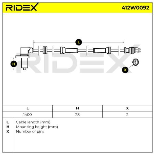 RIDEX ABS-Sensor 412W0092 Vorderachse beidseitig Sensorart: Induktivsensor Bild RIDEX ABS-Sensor 412W0092 Vorderachse beidseitig Sensorart: Induktivsensor