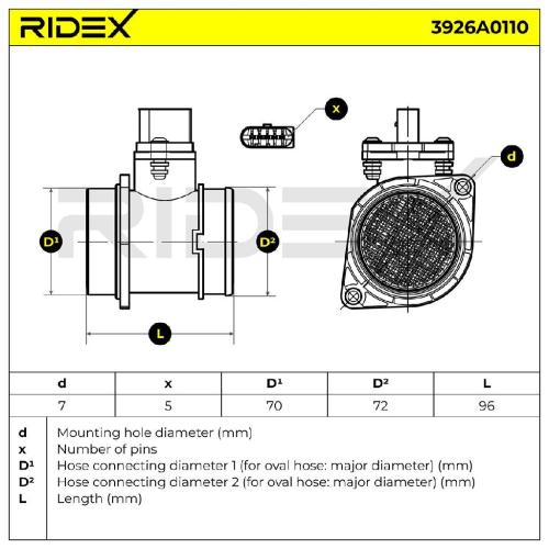 RIDEX 3926A0110 Luftmassenmesser/Luftmengenmesser LMM mit Gehäuse 5-Polig für VW Bild RIDEX 3926A0110 Luftmassenmesser/Luftmengenmesser LMM mit Gehäuse 5-Polig für VW