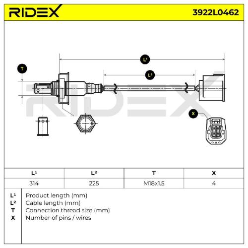 RIDEX 3922L0462 Lambdasonde Oxygen O2 Sensor Beheizt für MAZDA MX-5 III (NC) Bild RIDEX 3922L0462 Lambdasonde Oxygen O2 Sensor Beheizt für MAZDA MX-5 III (NC)