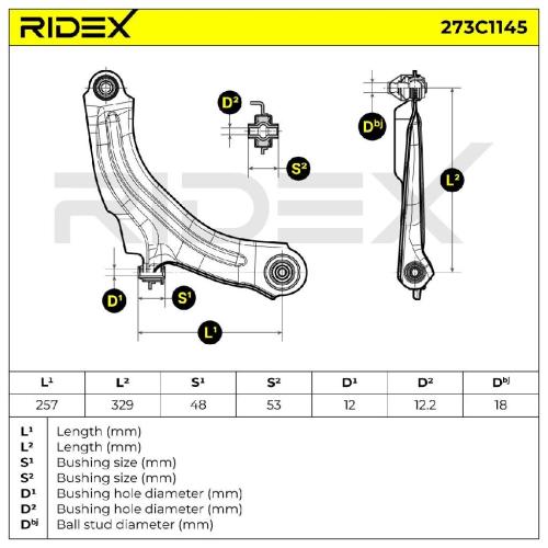 RIDEX 273C1145 Lenker Radaufhängung Querlenker Front links für RENAULT Bild RIDEX 273C1145 Lenker Radaufhängung Querlenker Front links für RENAULT