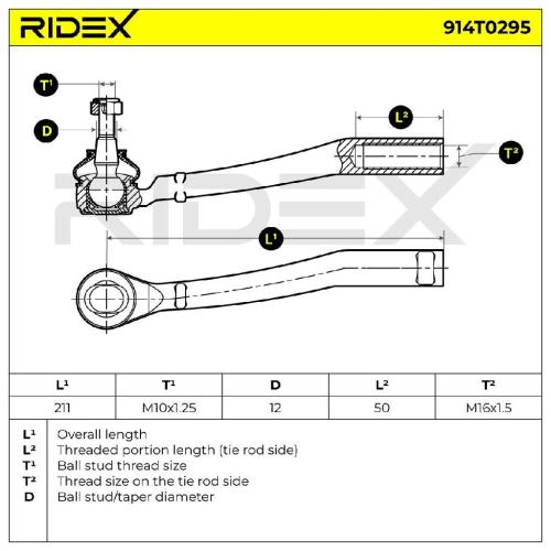 RIDEX Spurstangenkopf außen rechts Vorderachse Traggelenk M10X1.25 914T0295 Bild RIDEX Spurstangenkopf außen rechts Vorderachse Traggelenk M10X1.25 914T0295