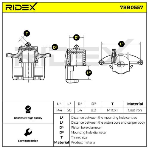 RIDEX 78B0557 Bremssattel Bremszange Vorne links für SKODA FELICIA II (6U1) Bild RIDEX 78B0557 Bremssattel Bremszange Vorne links für SKODA FELICIA II (6U1)