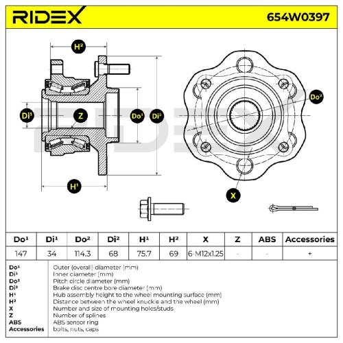 RIDEX 654W0397 Radlagersatz pro 1 Rad Hinten beidseitig für NISSAN 432024X00A Bild RIDEX 654W0397 Radlagersatz pro 1 Rad Hinten beidseitig für NISSAN 432024X00A