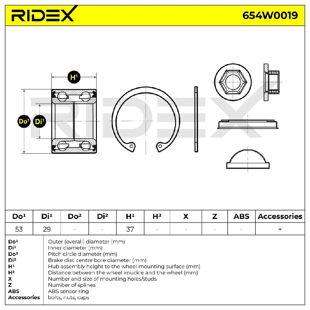 RIDEX 654W0019 Radlagersatz pro 1 Rad Hinten beidseitig für FORD 4376846 4336515
