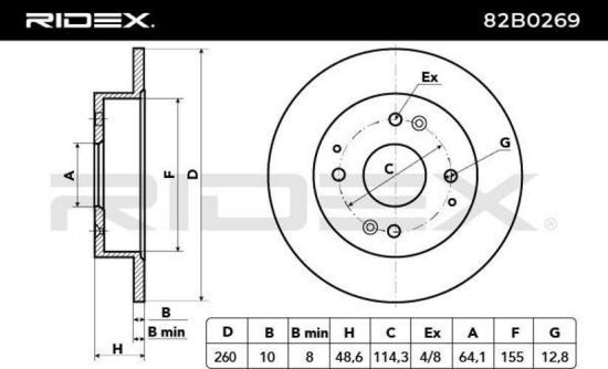 RIDEX 82B0269 2x Bremsscheiben Hinten Ø259,5mm voll für HONDA 42510SM4950 Bild RIDEX 82B0269 2x Bremsscheiben Hinten Ø259,5mm voll für HONDA 42510SM4950