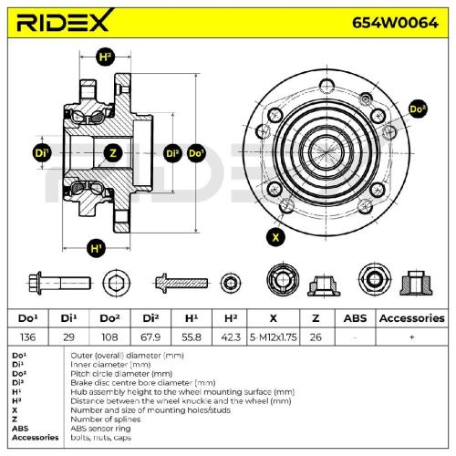 RIDEX 654W0064 Radlagersatz pro 1 Rad Vorne beidseitig für VOLVO V70 II (285) Bild RIDEX 654W0064 Radlagersatz pro 1 Rad Vorne beidseitig für VOLVO V70 II (285)