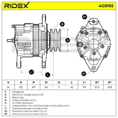 RIDEX 4G0192 Lichtmaschine 60A 14V Drehrichtung im Uhrzeigersinn mit für NISSAN Bild RIDEX 4G0192 Lichtmaschine 60A 14V Drehrichtung im Uhrzeigersinn mit für NISSAN