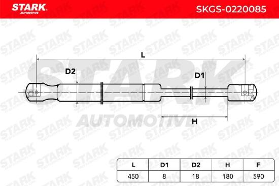 STARK SKGS-0220085 Heckklappendämpfer beidseitig Länge:449mm 590N Hub: 179mm Bild STARK SKGS-0220085 Heckklappendämpfer beidseitig Länge:449mm 590N Hub: 179mm