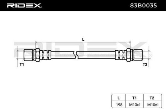 RIDEX Bremsschlauch 83B0035 HINTEN beidseitig BREMSSCHLÄUCHE Länge: 198mm Bild RIDEX Bremsschlauch 83B0035 HINTEN beidseitig BREMSSCHLÄUCHE Länge: 198mm