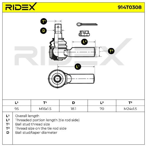 RIDEX Spurstangenkopf Vorderachse links Traggelenk M16X1.5 914T0308 Bild RIDEX Spurstangenkopf Vorderachse links Traggelenk M16X1.5 914T0308