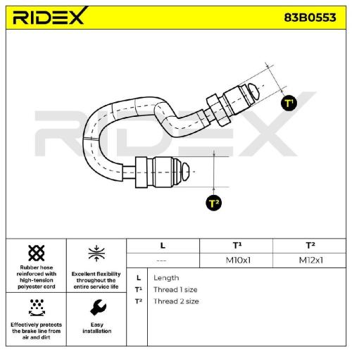 RIDEX Bremsschlauch 83B0553 HINTEN links BREMSSCHLÄUCHE für VW Golf 5I (5K1) Bild RIDEX Bremsschlauch 83B0553 HINTEN links BREMSSCHLÄUCHE für VW Golf 5I (5K1)