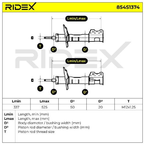 RIDEX 854S1374 2x Stoßdämpfer Federbein Gasdruck Vorne für OPEL 93192166 Bild RIDEX 854S1374 2x Stoßdämpfer Federbein Gasdruck Vorne für OPEL 93192166