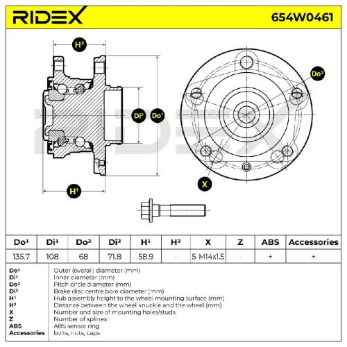 RIDEX 654W0461 Radlagersatz pro 1 Rad Hinten beidseitig für VOLVO V70 II (285) Bild RIDEX 654W0461 Radlagersatz pro 1 Rad Hinten beidseitig für VOLVO V70 II (285)