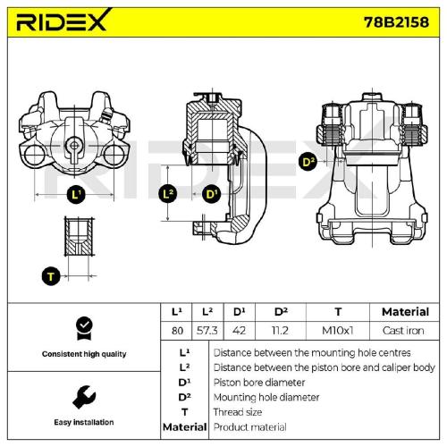 RIDEX 78B2158 Bremssattel Bremszange Hinten rechts für BMW 1 Schrägheck (F20) Bild RIDEX 78B2158 Bremssattel Bremszange Hinten rechts für BMW 1 Schrägheck (F20)
