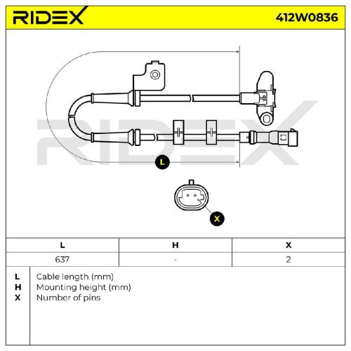RIDEX ABS-Sensor 412W0836 Vorderachse links Sensorart: Hallsensor für CHRYSLER Bild RIDEX ABS-Sensor 412W0836 Vorderachse links Sensorart: Hallsensor für CHRYSLER
