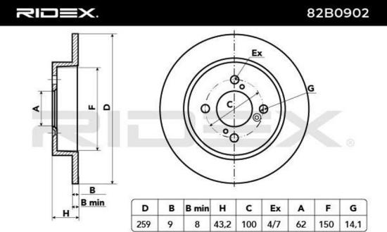 RIDEX 82B0902 2x Bremsscheiben Hinten Ø259,2mm voll für SUZUKI SWIFT IV Bild RIDEX 82B0902 2x Bremsscheiben Hinten Ø259,2mm voll für SUZUKI SWIFT IV