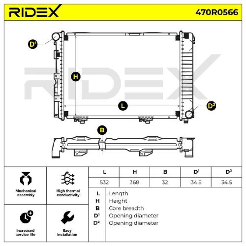 RIDEX 470R0566 Motorkühler / Wasserkühler passend für MERCEDES-BENZ Stufenheck Bild RIDEX 470R0566 Motorkühler / Wasserkühler passend für MERCEDES-BENZ Stufenheck