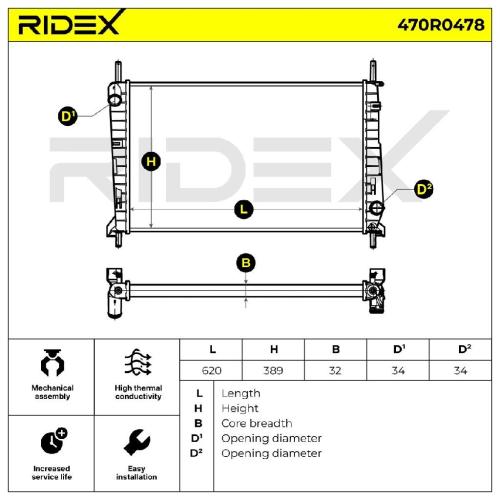 RIDEX 470R0478 Motorkühler / Wasserkühler für FORD MONDEO II Kombi (BNP) 1038608 Bild RIDEX 470R0478 Motorkühler / Wasserkühler für FORD MONDEO II Kombi (BNP) 1038608