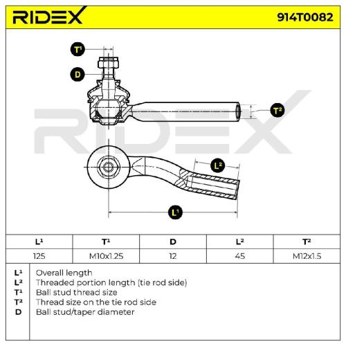 RIDEX Spurstangenkopf Vorderachse rechts außen Traggelenk M10X1.25 914T0082 Bild RIDEX Spurstangenkopf Vorderachse rechts außen Traggelenk M10X1.25 914T0082