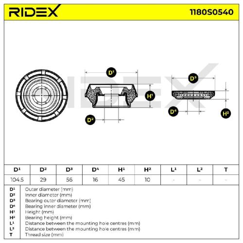 RIDEX 1180S0540 Federbeinstützlager mit Wälzlager Vorne beidseitig für DACIA Bild RIDEX 1180S0540 Federbeinstützlager mit Wälzlager Vorne beidseitig für DACIA