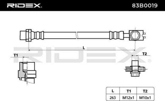 RIDEX Bremsschlauch 83B0019 HINTEN beidseitig BREMSSCHLÄUCHE Länge: 263mm mit Bild RIDEX Bremsschlauch 83B0019 HINTEN beidseitig BREMSSCHLÄUCHE Länge: 263mm mit