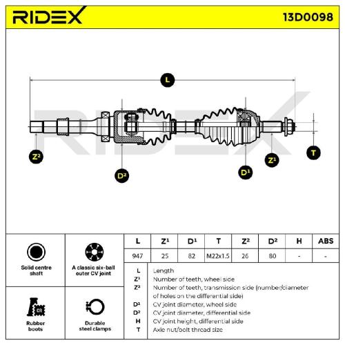 RIDEX Antriebswelle Achswelle Vorderachse/Vorne rechts für FORD FOCUS Bild RIDEX Antriebswelle Achswelle Vorderachse/Vorne rechts für FORD FOCUS