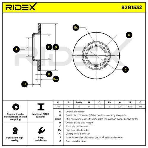 RIDEX 82B1532 2x Bremsscheiben Hinten Ø302mm voll für RENAULT 8660003521 Bild RIDEX 82B1532 2x Bremsscheiben Hinten Ø302mm voll für RENAULT 8660003521