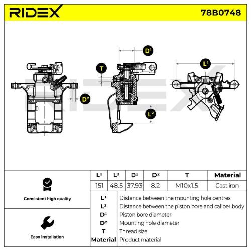 RIDEX 78B0748 Bremssattel Bremszange Hinten links für OPEL Astra J Sports Tourer Bild RIDEX 78B0748 Bremssattel Bremszange Hinten links für OPEL Astra J Sports Tourer