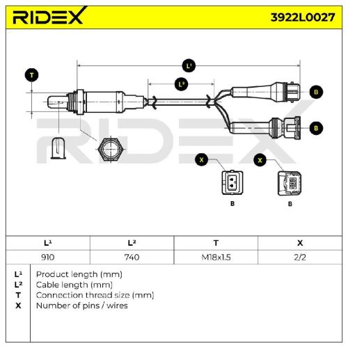 RIDEX 3922L0027 Lambdasonde Oxygen O2 Sensor Beheizt für VOLVO 850 Kombi (855) Bild RIDEX 3922L0027 Lambdasonde Oxygen O2 Sensor Beheizt für VOLVO 850 Kombi (855)