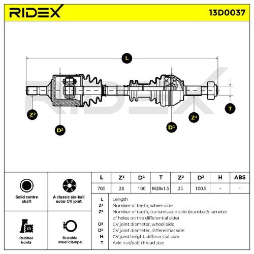RIDEX Antriebswelle Achswelle Vorderachse/Vorne links für FIAT 71720968 Bild RIDEX Antriebswelle Achswelle Vorderachse/Vorne links für FIAT 71720968