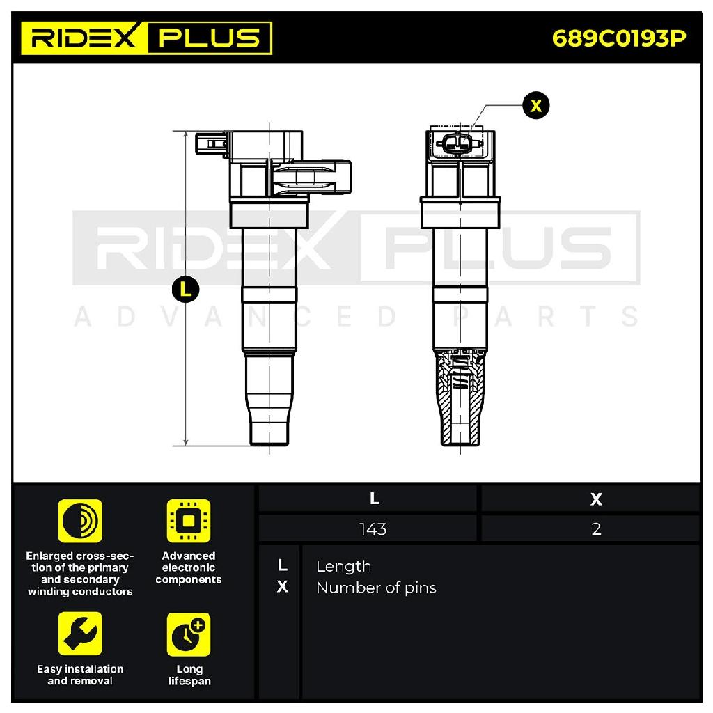 RIDEX PLUS 689C0193P Zündspule 12V für KIA SORENTO I (JC) 134006 273013C000