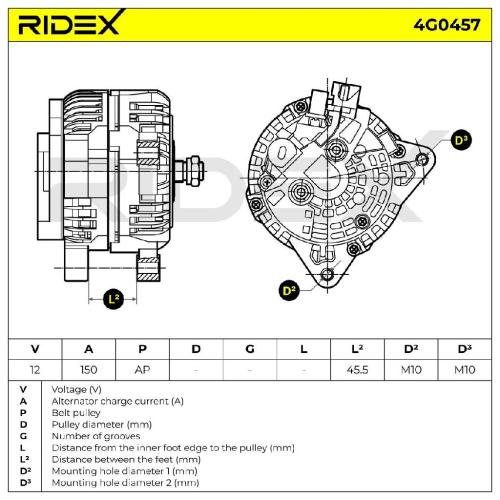 RIDEX 4G0457 Lichtmaschine 150A 12V Drehrichtung im Uhrzeigersinn ohne 5702E1 Bild RIDEX 4G0457 Lichtmaschine 150A 12V Drehrichtung im Uhrzeigersinn ohne 5702E1
