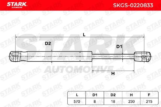 STARK SKGS-0220833 Heckklappendämpfer Länge:570mm 215N Hub: 230mm für FORD Bild STARK SKGS-0220833 Heckklappendämpfer Länge:570mm 215N Hub: 230mm für FORD