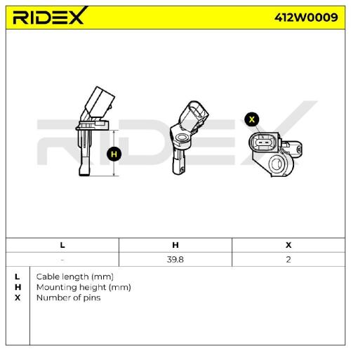 RIDEX ABS-Sensor 412W0009 Hinterachse rechts Sensorart: Hallsensor Anzahl der Bild RIDEX ABS-Sensor 412W0009 Hinterachse rechts Sensorart: Hallsensor Anzahl der