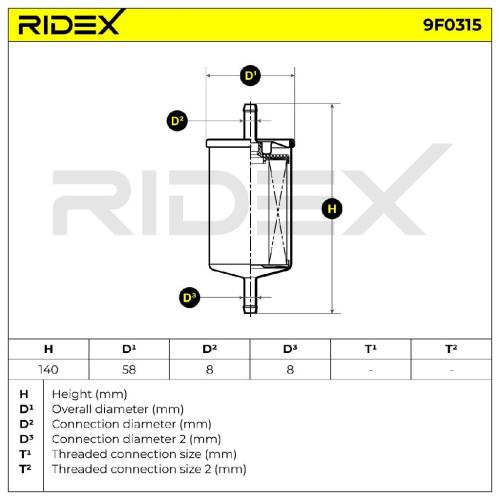 RIDEX 9F0315 Kraftstofffilter Line Filter für AUDI A6 Avant (4B5, C5) 71711048 Bild RIDEX 9F0315 Kraftstofffilter Line Filter für AUDI A6 Avant (4B5, C5) 71711048
